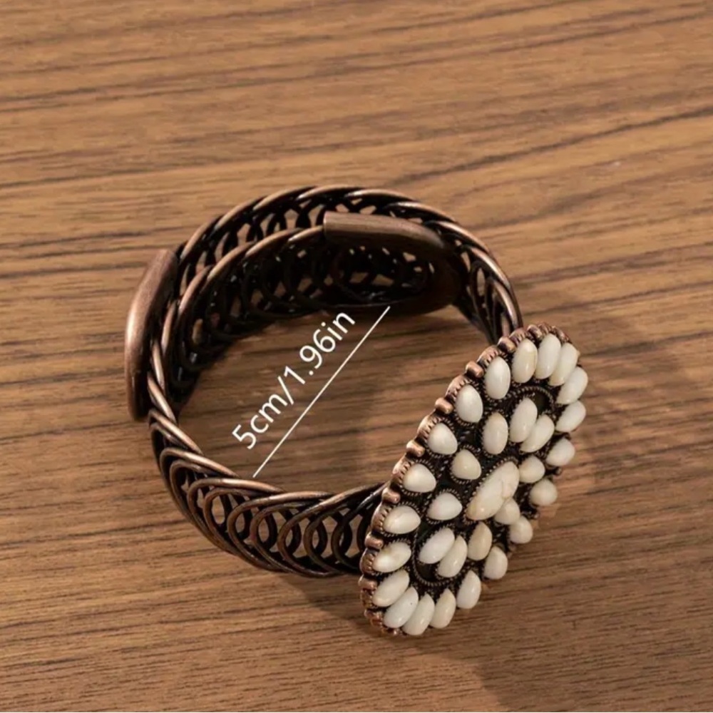 Brass Turquoise Concho Bracelet Stretchable - Picture 3 of 5